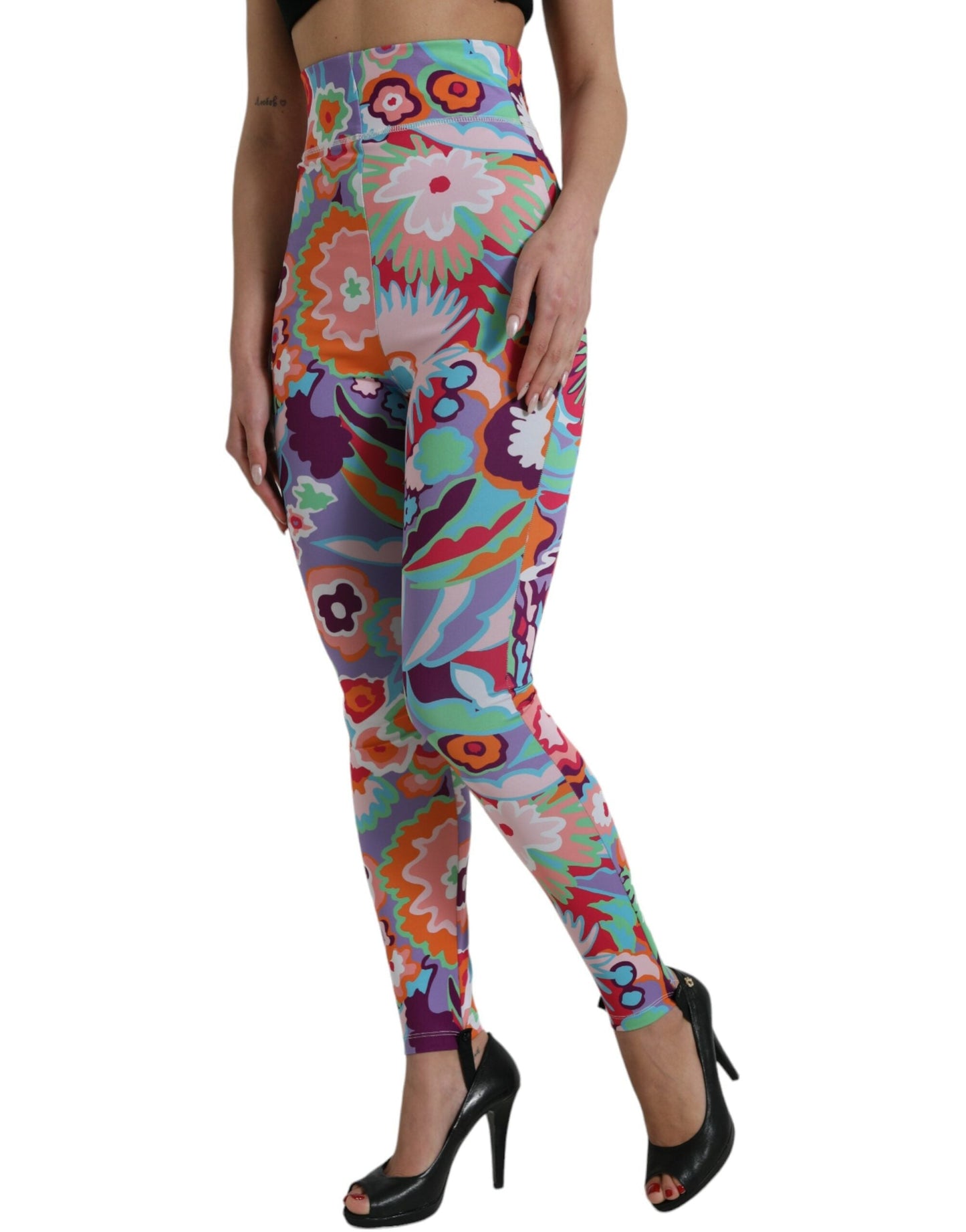 Dolce & Gabbana Multicolor Floral High Waist Leggings Women's Pants