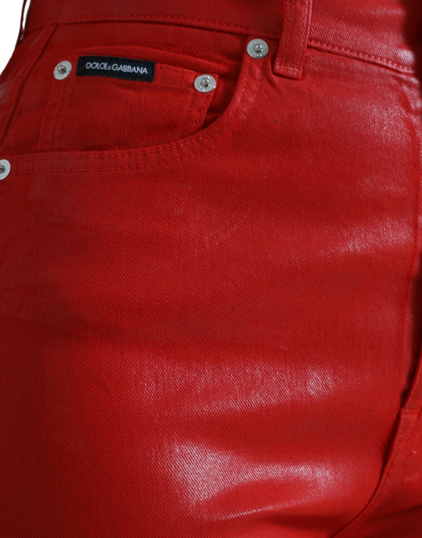 Dolce & Gabbana Red Cotton High Waist Skinny Denim Women's Jeans