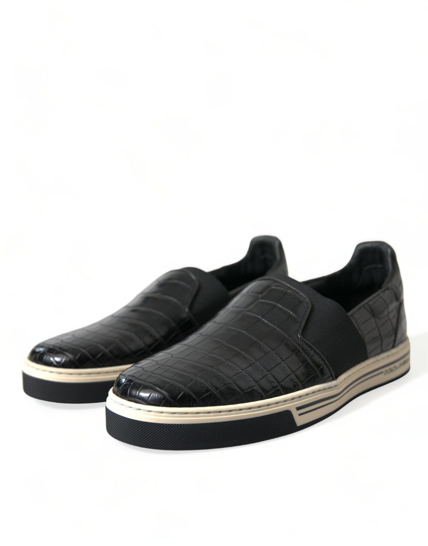 Dolce & Gabbana Black Croc Exotic Leather Sneakers Men's Shoes