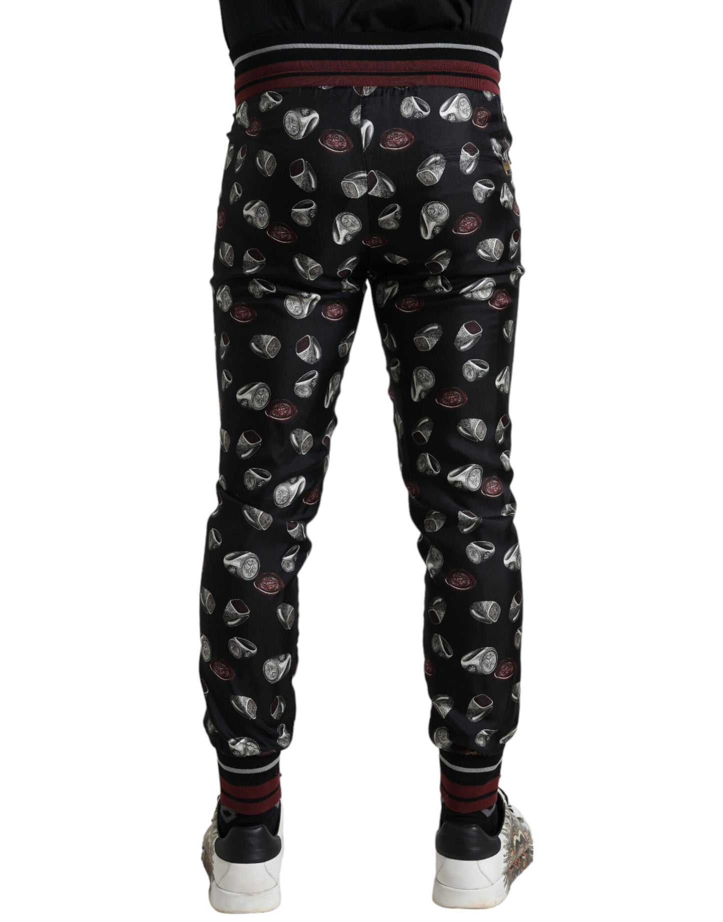 Dolce & Gabbana Black Ring Silk Jogging Trousers Men's Pants
