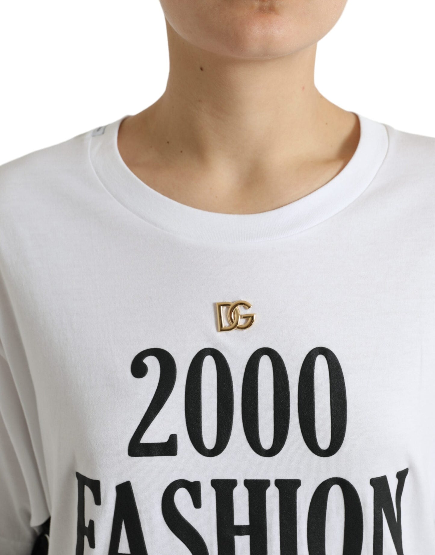Dolce & Gabbana White Slogan Print Lacing Detailed Women's T-shirt