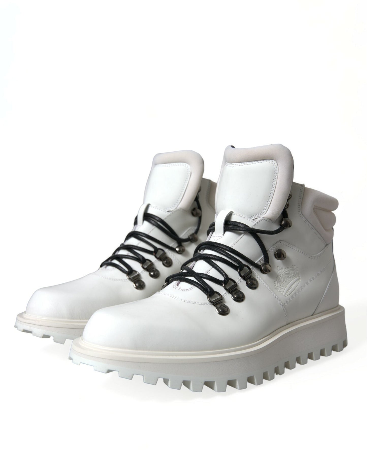 Dolce & Gabbana White Vulcano Trekking Ankle Boots Men's Shoes
