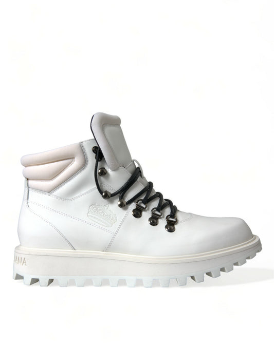 Dolce & Gabbana White Vulcano Trekking Ankle Boots Men's Shoes