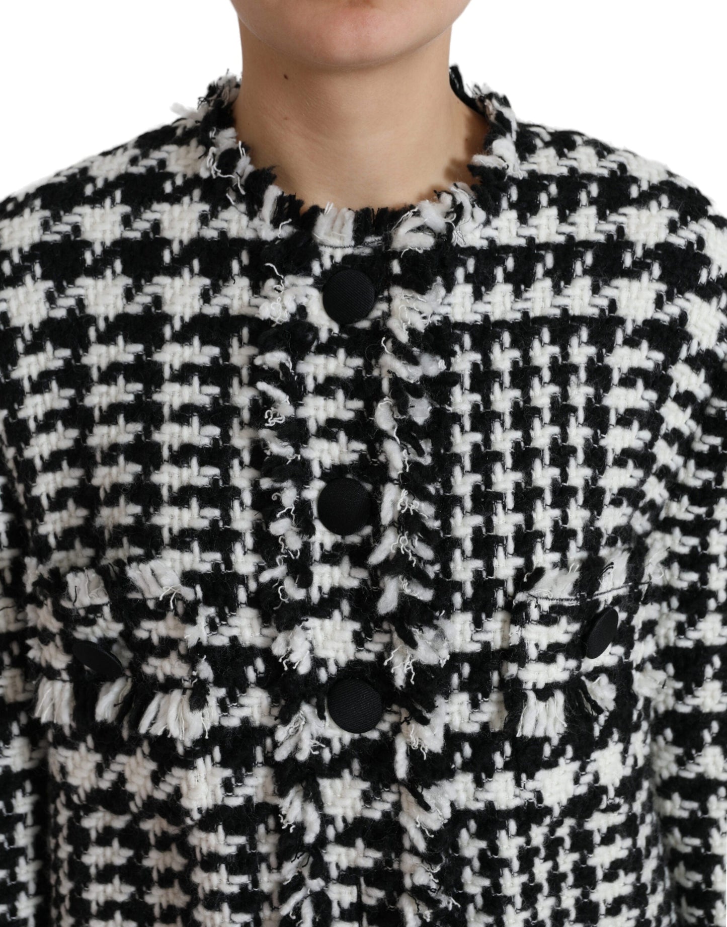Dolce & Gabbana Black White Houndstooth Trench Coat Women's Jacket