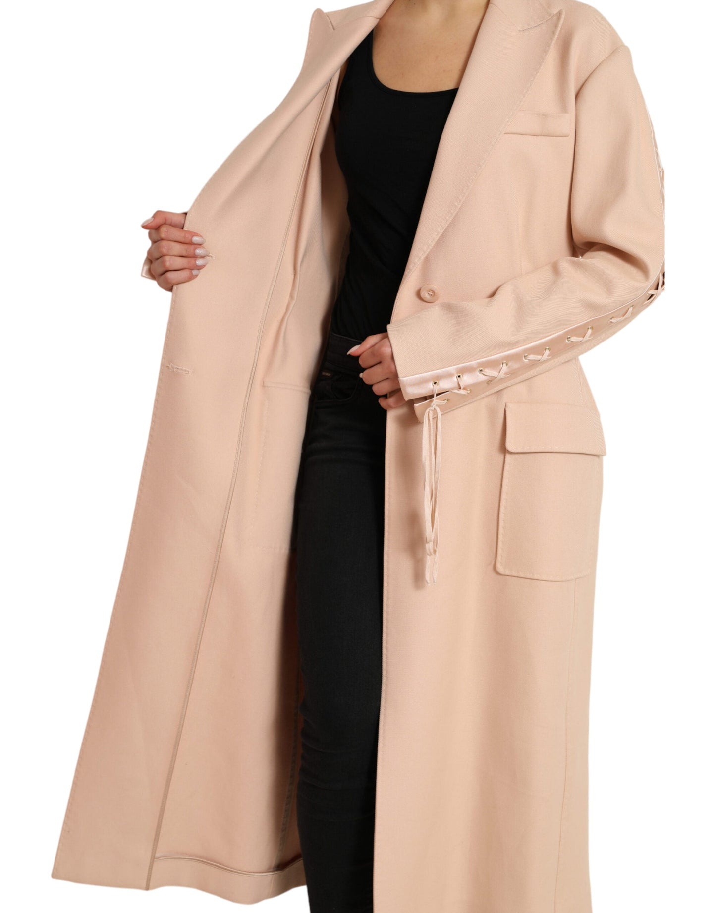 Dolce & Gabbana Beige Cotton Single Breasted Long Coat Women's Jacket