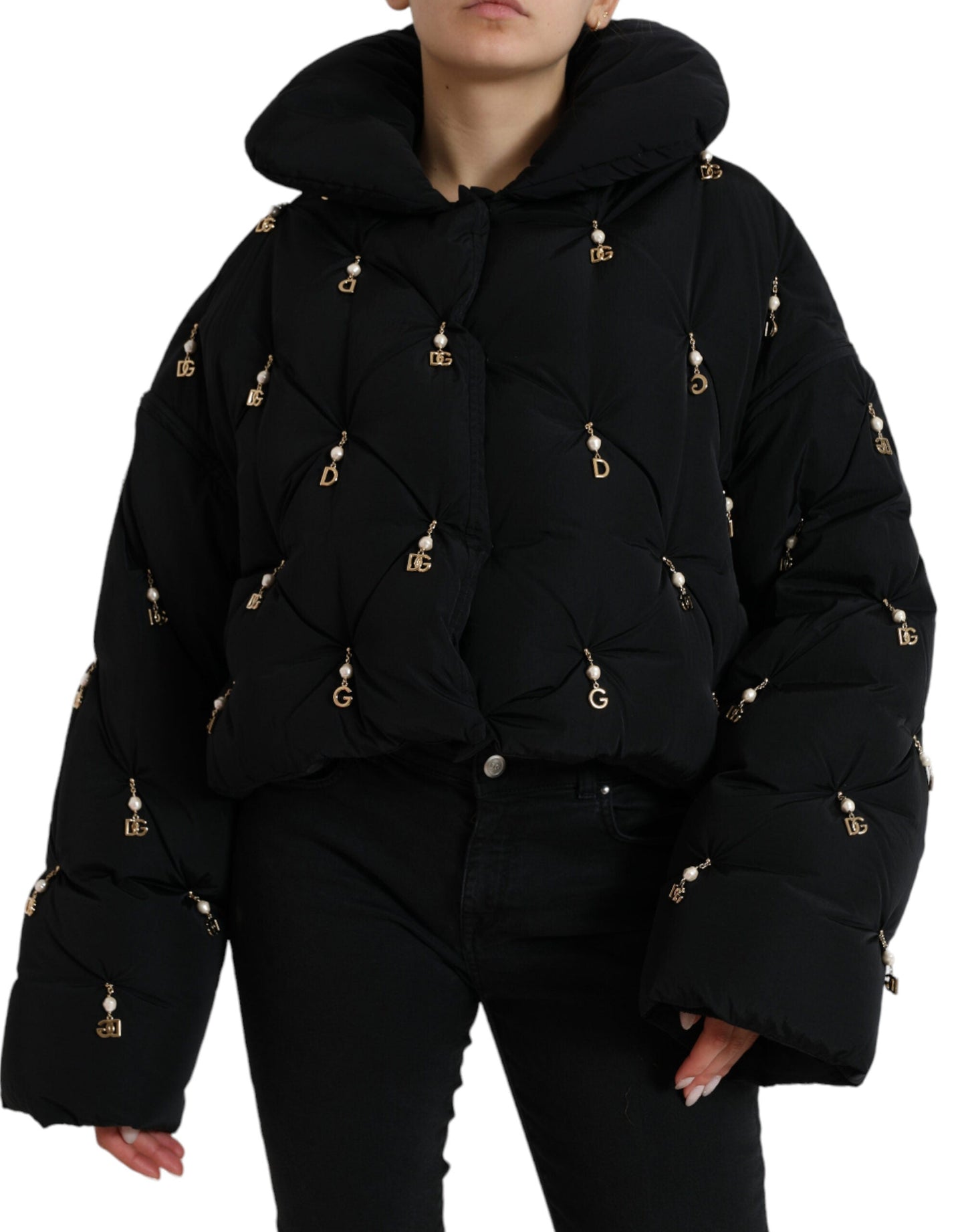 Dolce & Gabbana Black Embellished Quilted Shell Bomber Women's Jacket