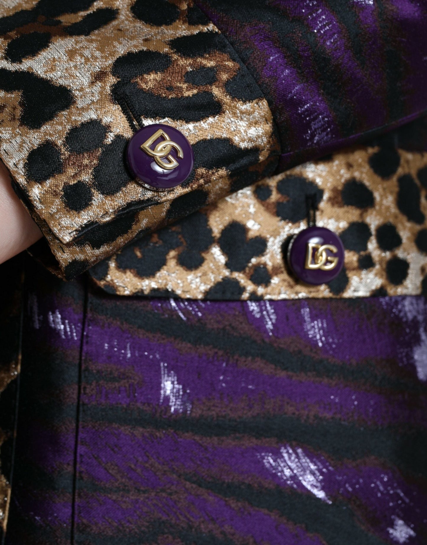 Dolce & Gabbana Purple Lam�� Jacquard Tiger Print Coat Women's Jacket