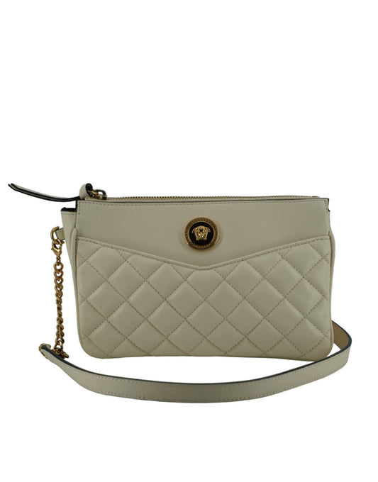Versace White Lamb Leather Pouch Crossbody Women's Bag