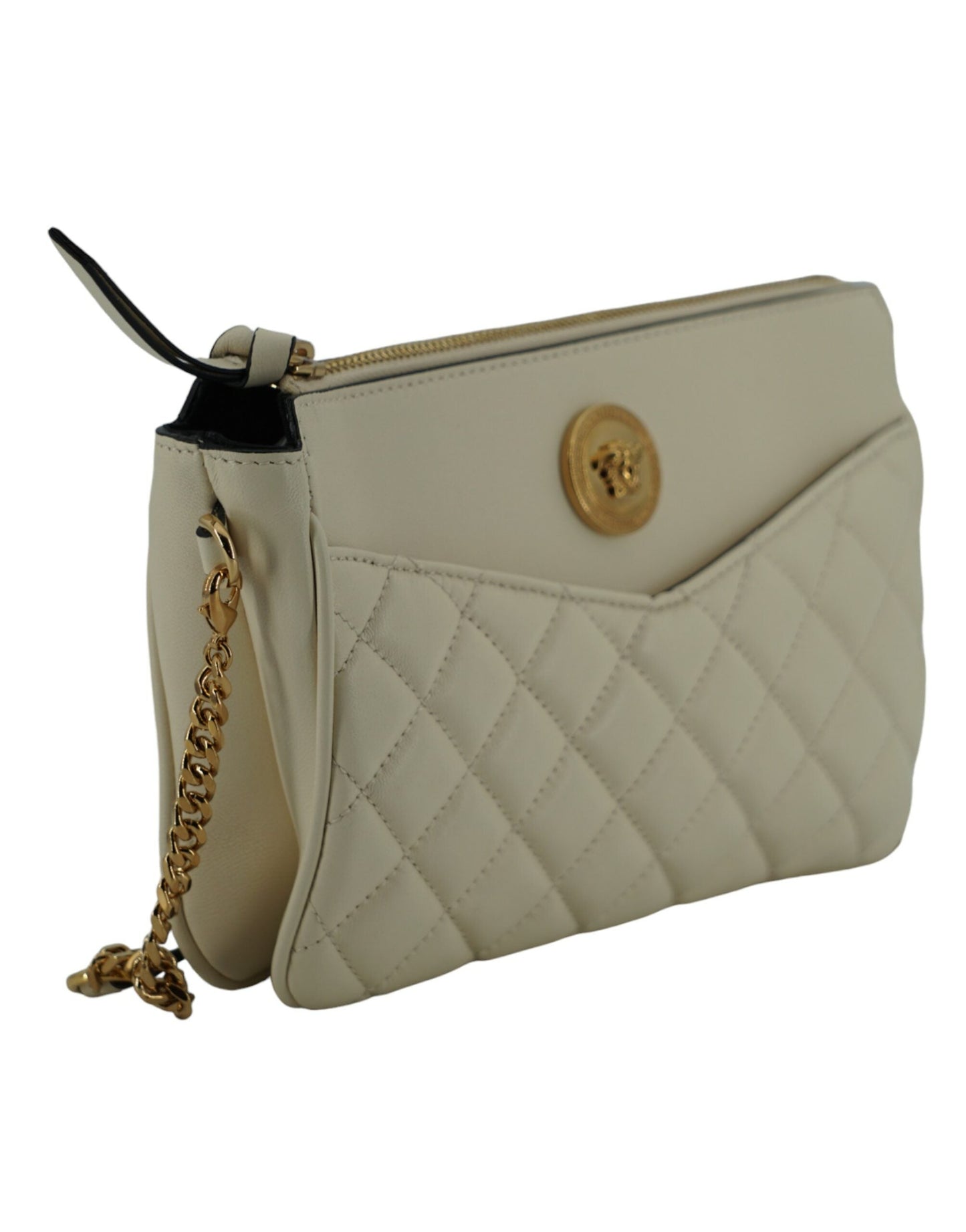 Versace White Lamb Leather Pouch Crossbody Women's Bag