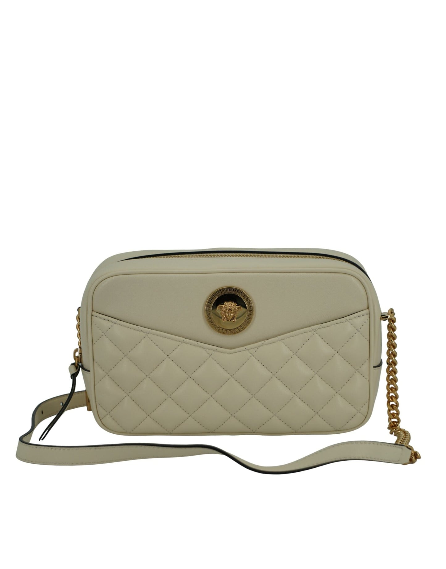 Versace White Lamb Leather Medium Camera Shoulder Women's Bag
