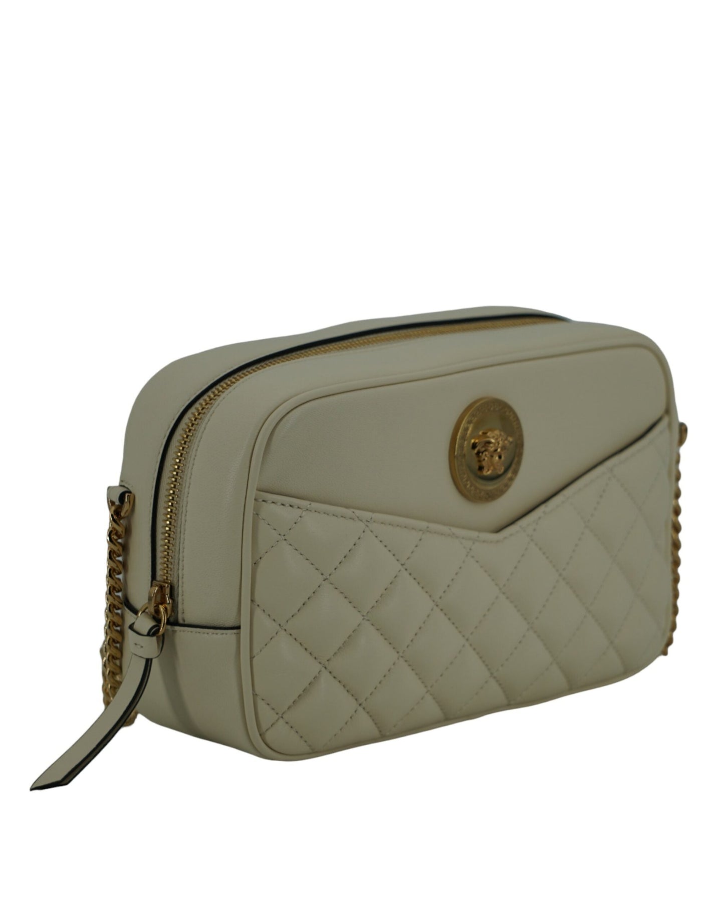 Versace White Lamb Leather Medium Camera Shoulder Women's Bag