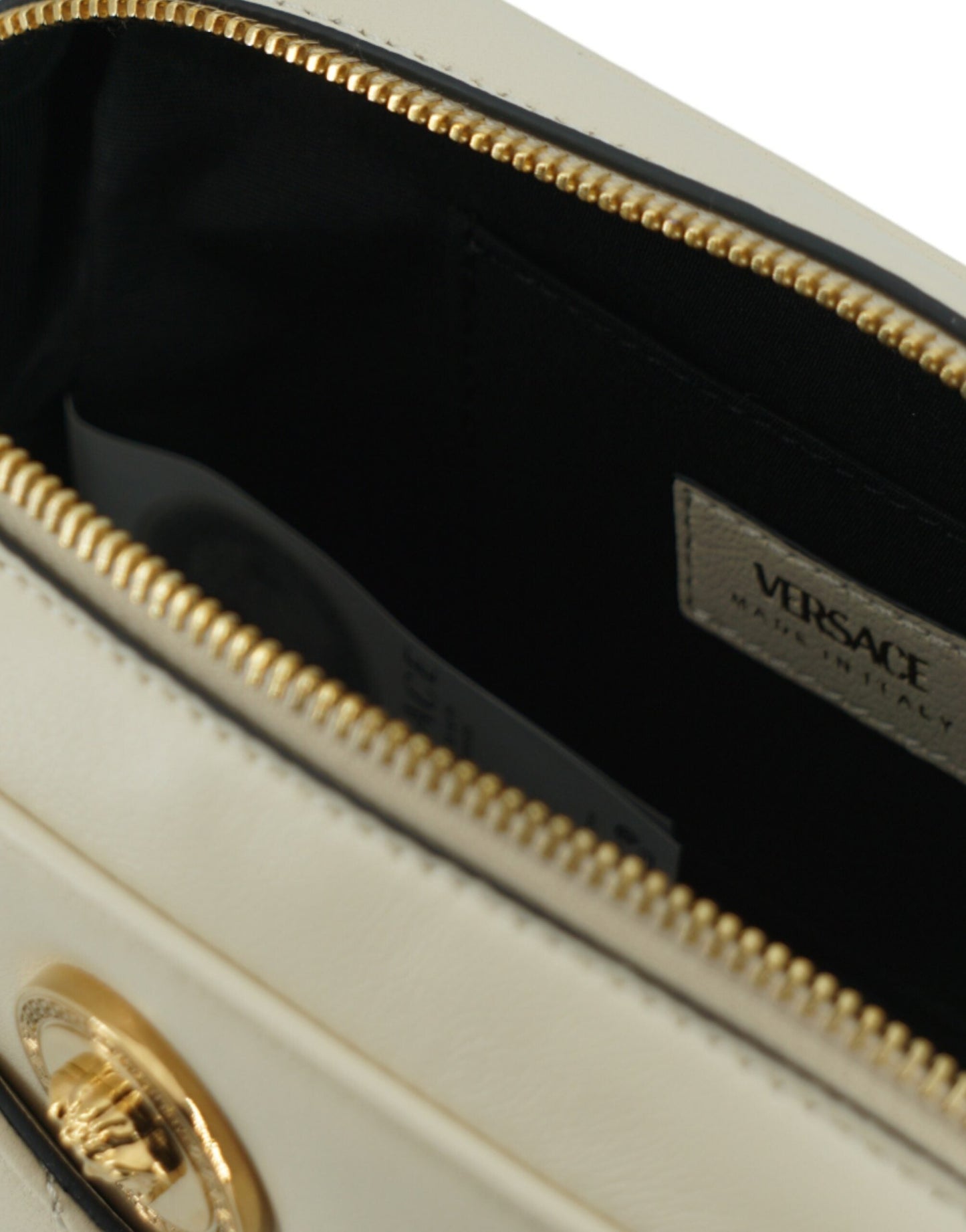 Versace White Lamb Leather Small Camera Crossbody Women's Bag