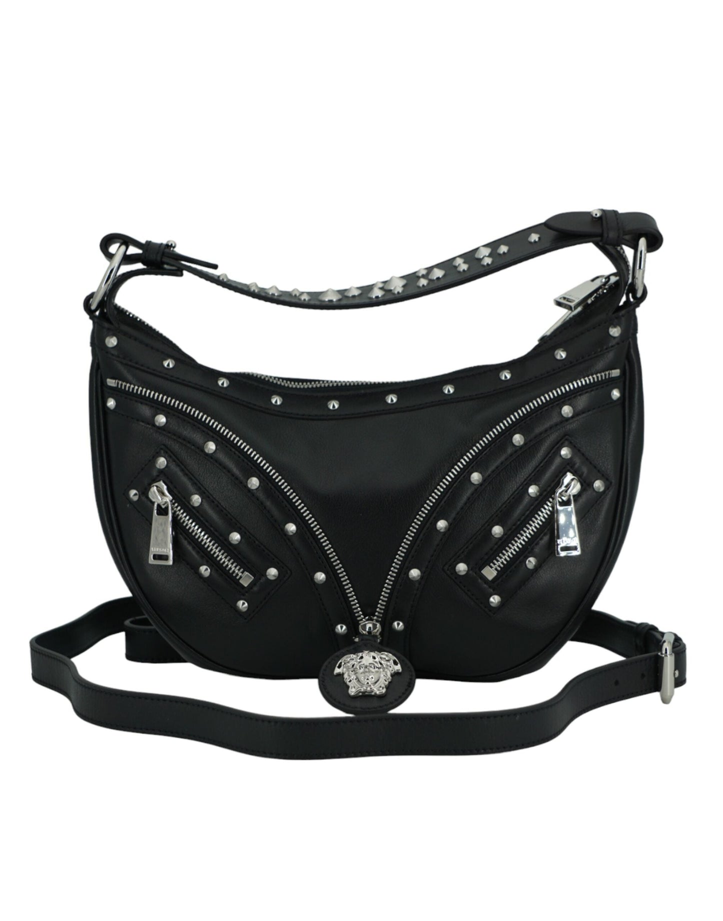 Versace Black Calf Leather Small Hobo Shoulder Women's Bag