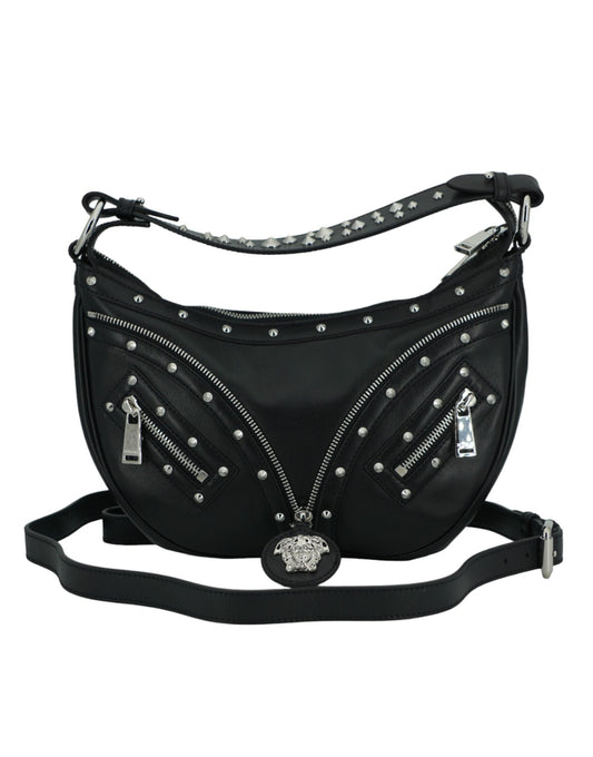 Versace Black Calf Leather Small Hobo Shoulder Women's Bag