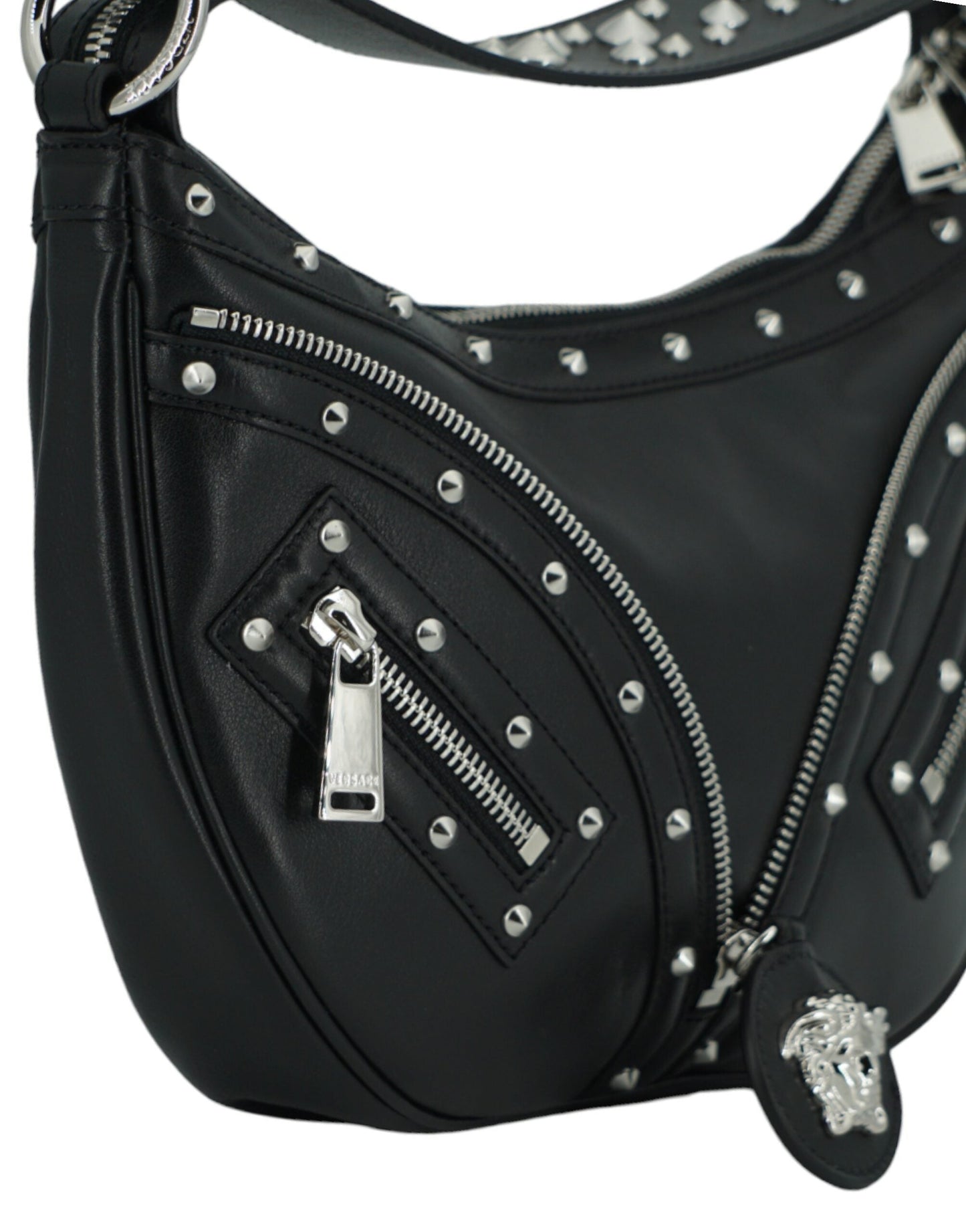 Versace Black Calf Leather Small Hobo Shoulder Women's Bag