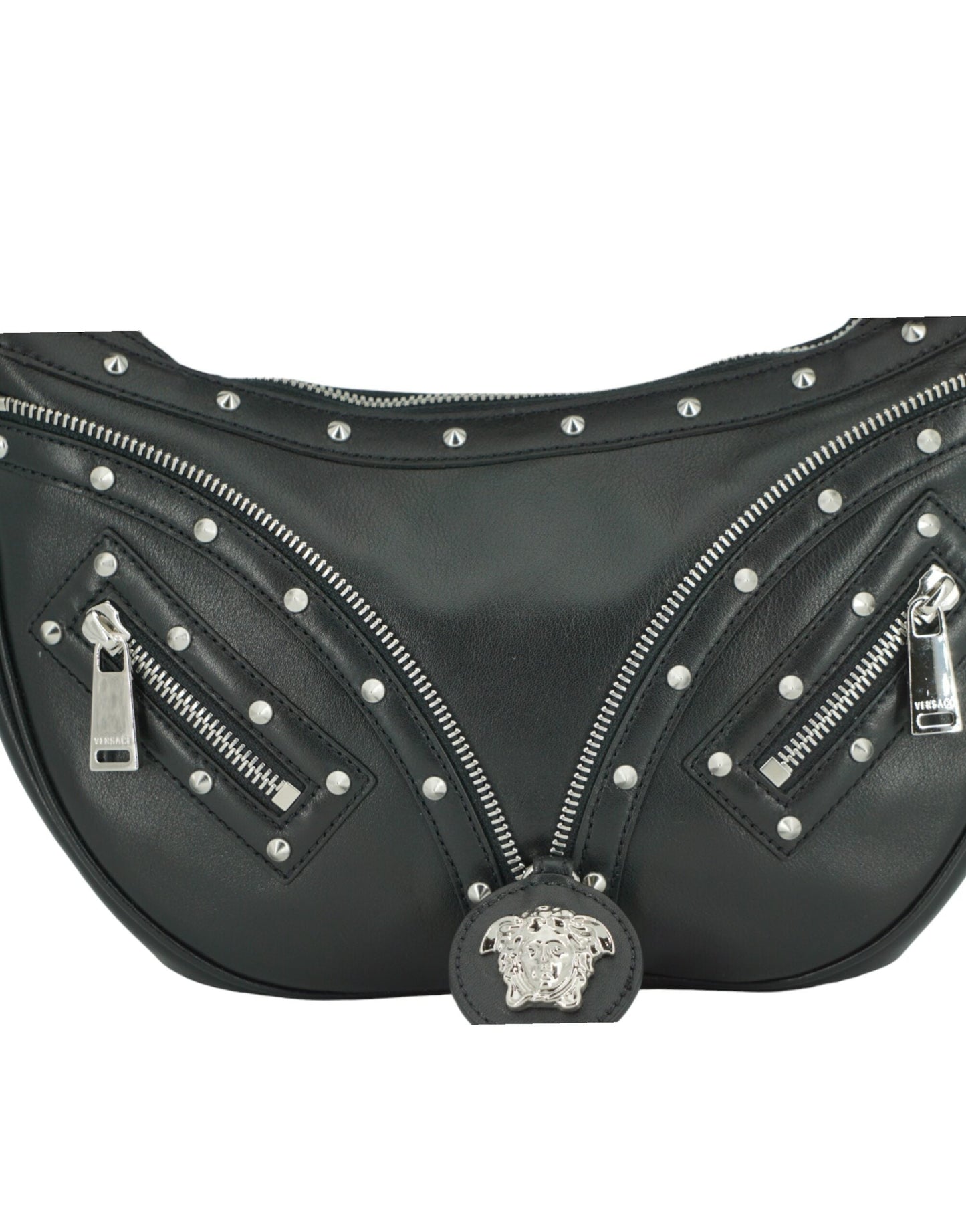 Versace Black Calf Leather Small Hobo Shoulder Women's Bag