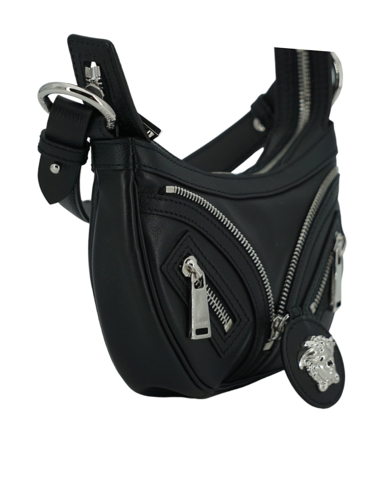 Versace Black Calf Leather Hobo Mini Shoulder Women's Bag