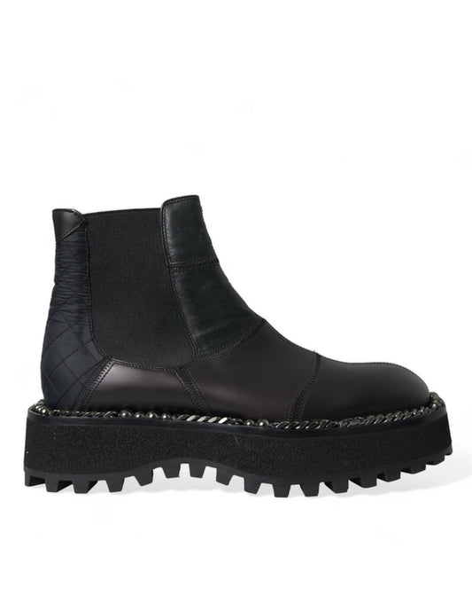 Dolce & Gabbana Black Leather Slip On Stretch Chelsea Boots Men's Shoes