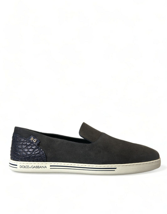 Dolce & Gabbana Blue Suede Caiman Men Loafers Slippers Men's Shoes