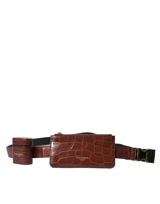Dolce & Gabbana Brown Alligator Leather Airpods Case Coin Purse Women's Wallet