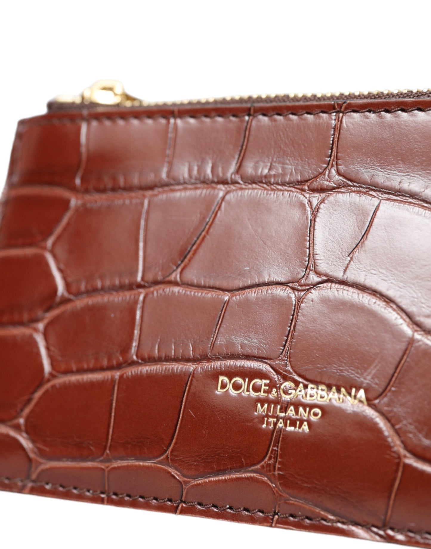 Dolce & Gabbana Brown Alligator Leather Airpods Case Coin Purse Women's Wallet