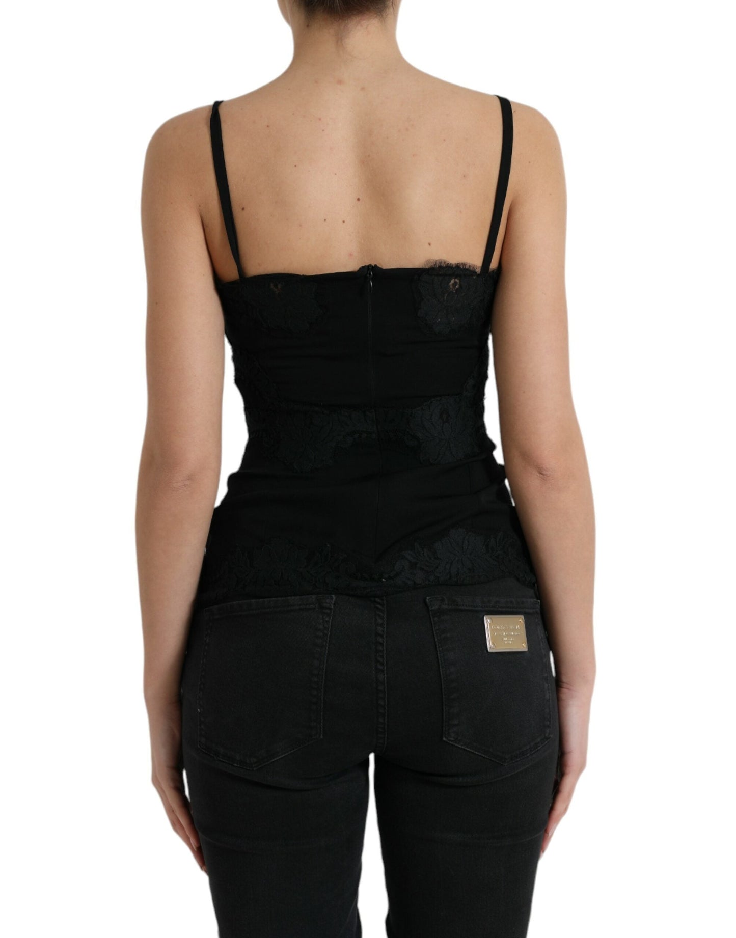 Dolce & Gabbana Black Silk Stretch Lace Sleeveless Tank Women's Top
