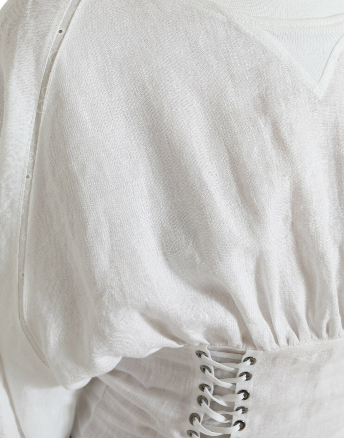 Dolce & Gabbana White Cotton Corset Cropped Long Sleeves Women's Topclothing