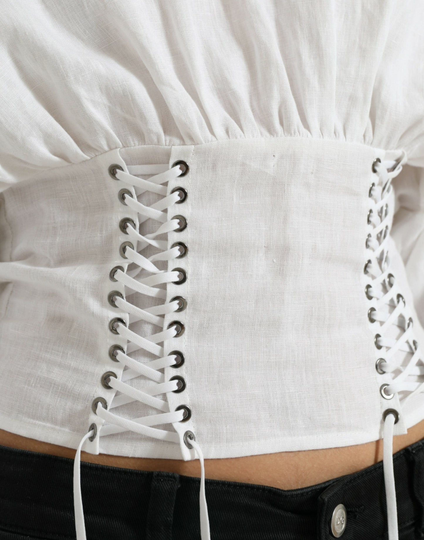 Dolce & Gabbana White Cotton Corset Cropped Long Sleeves Women's Topclothing