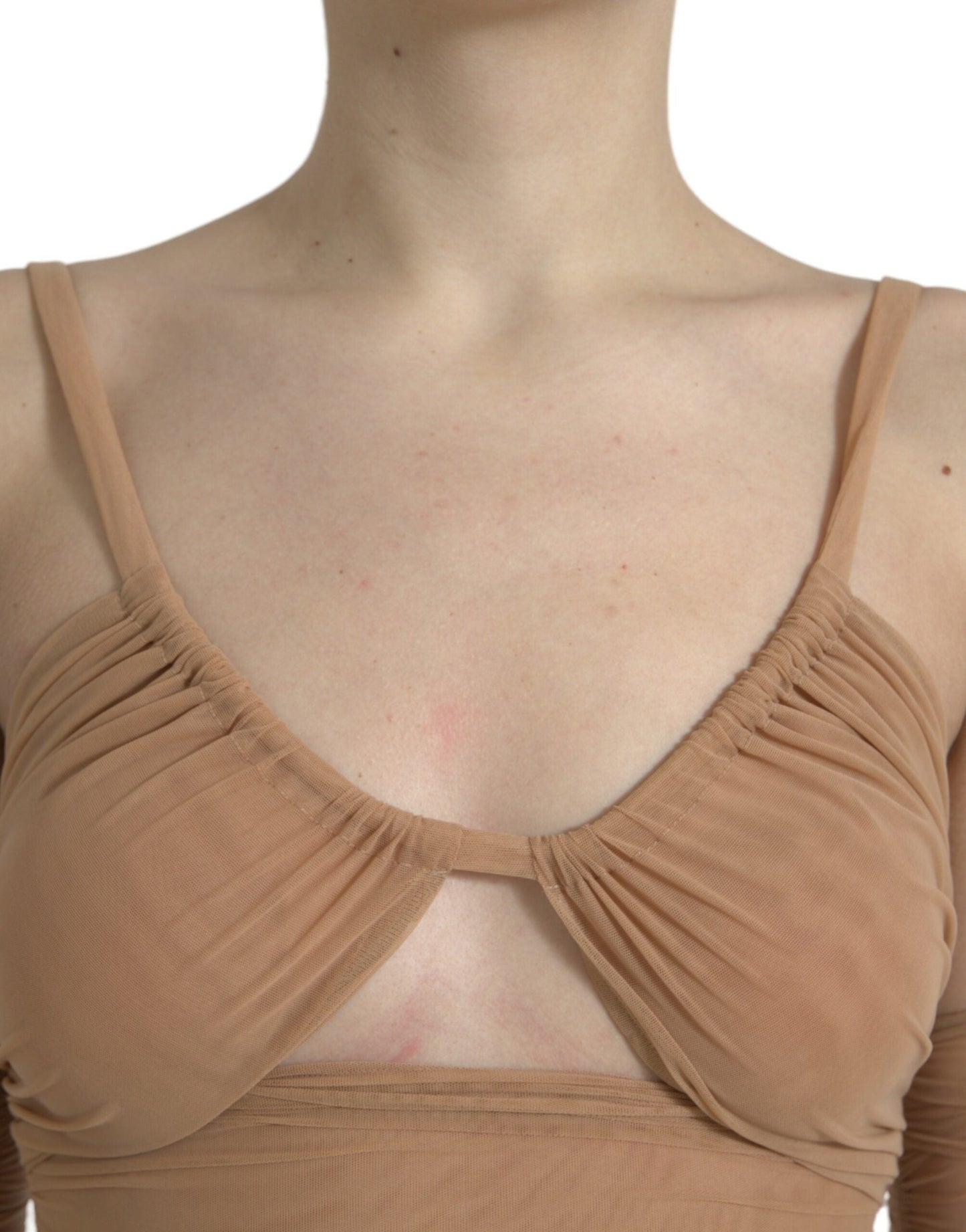 Dolce & Gabbana Brown Nylon Stretch Open Shoulder Cropped Women's Top