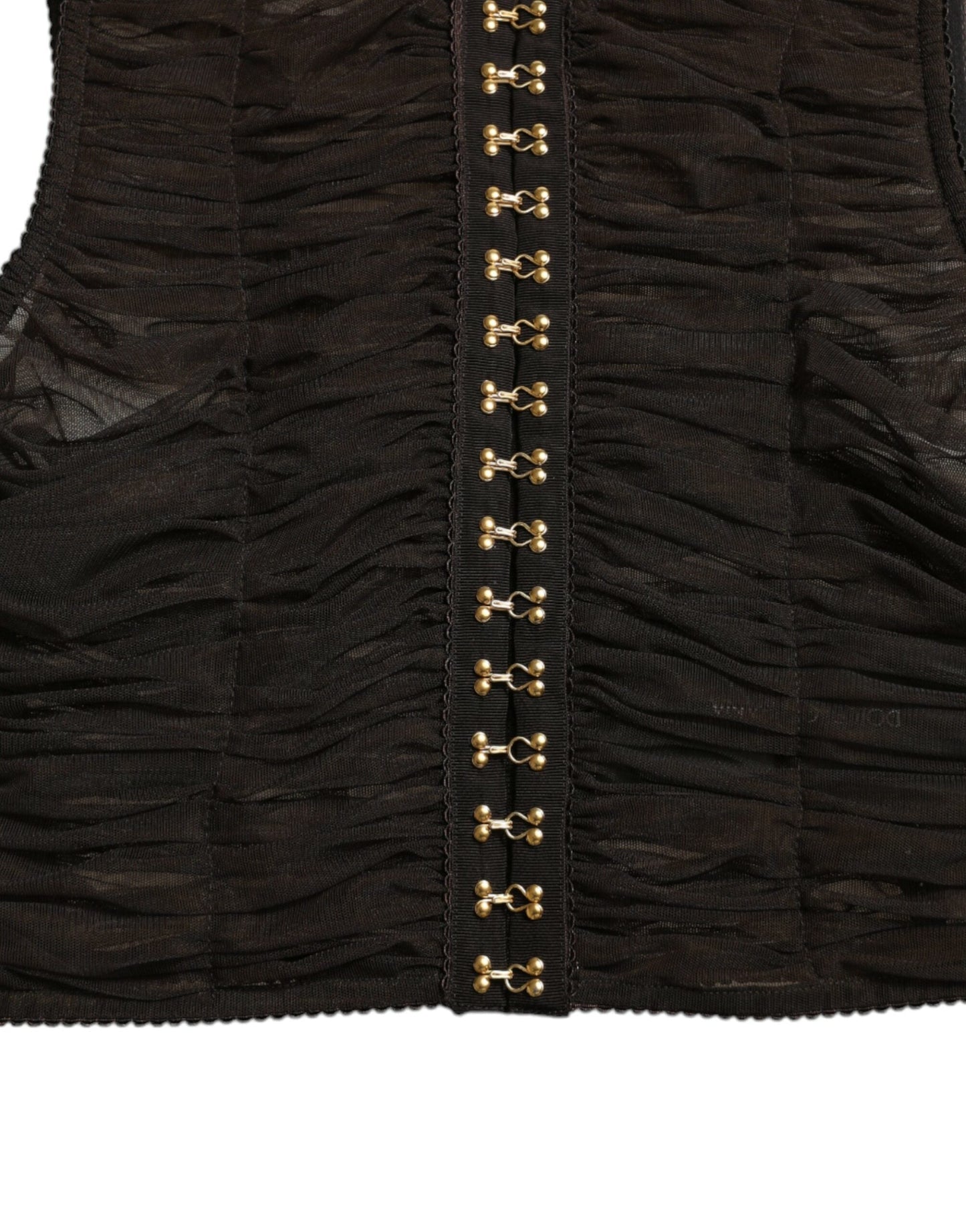Dolce & Gabbana Brown Embellished Nylon Stretch Cropped Women's Top