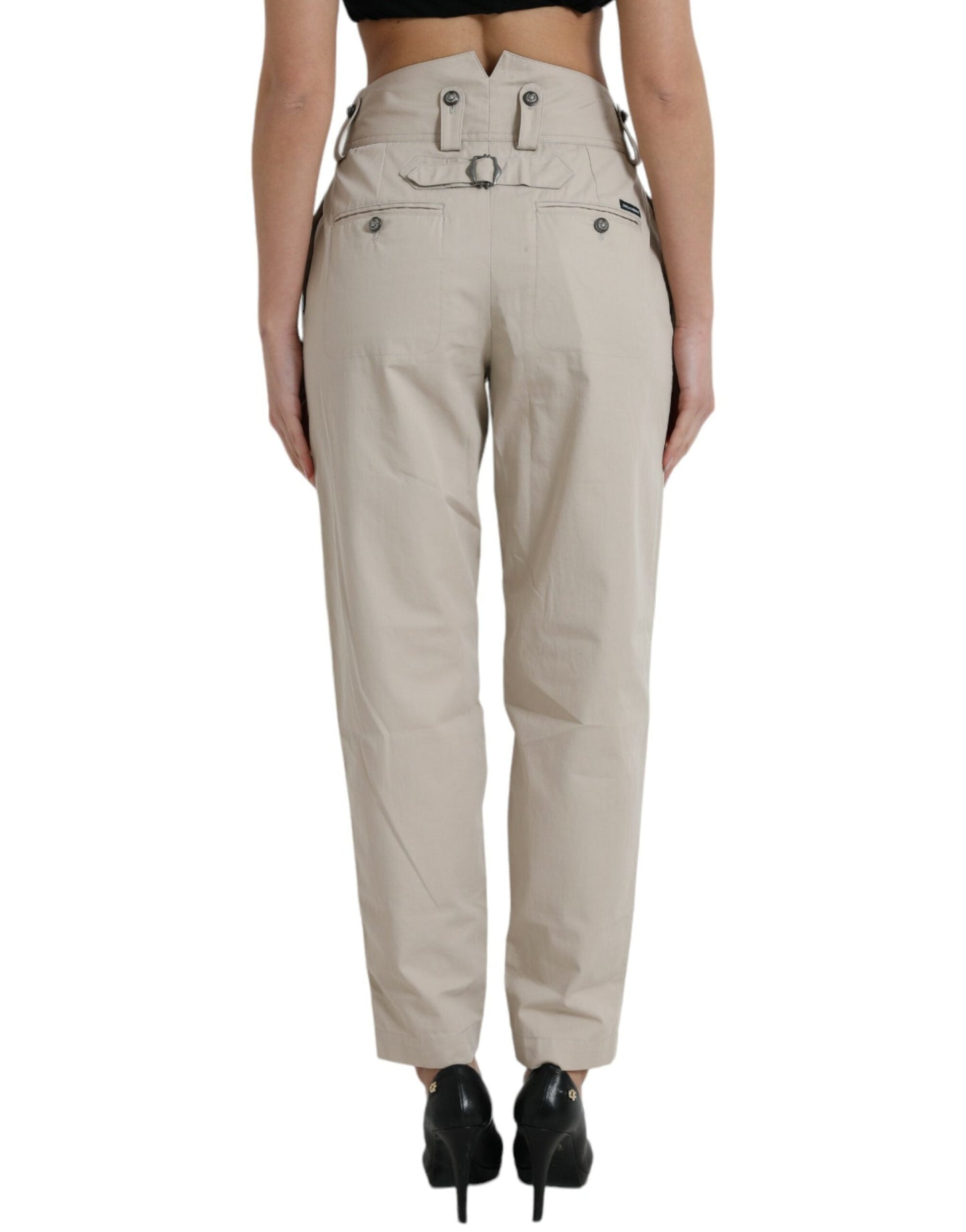 Dolce & Gabbana Beige Cotton High Waist Tapered Women's Pants
