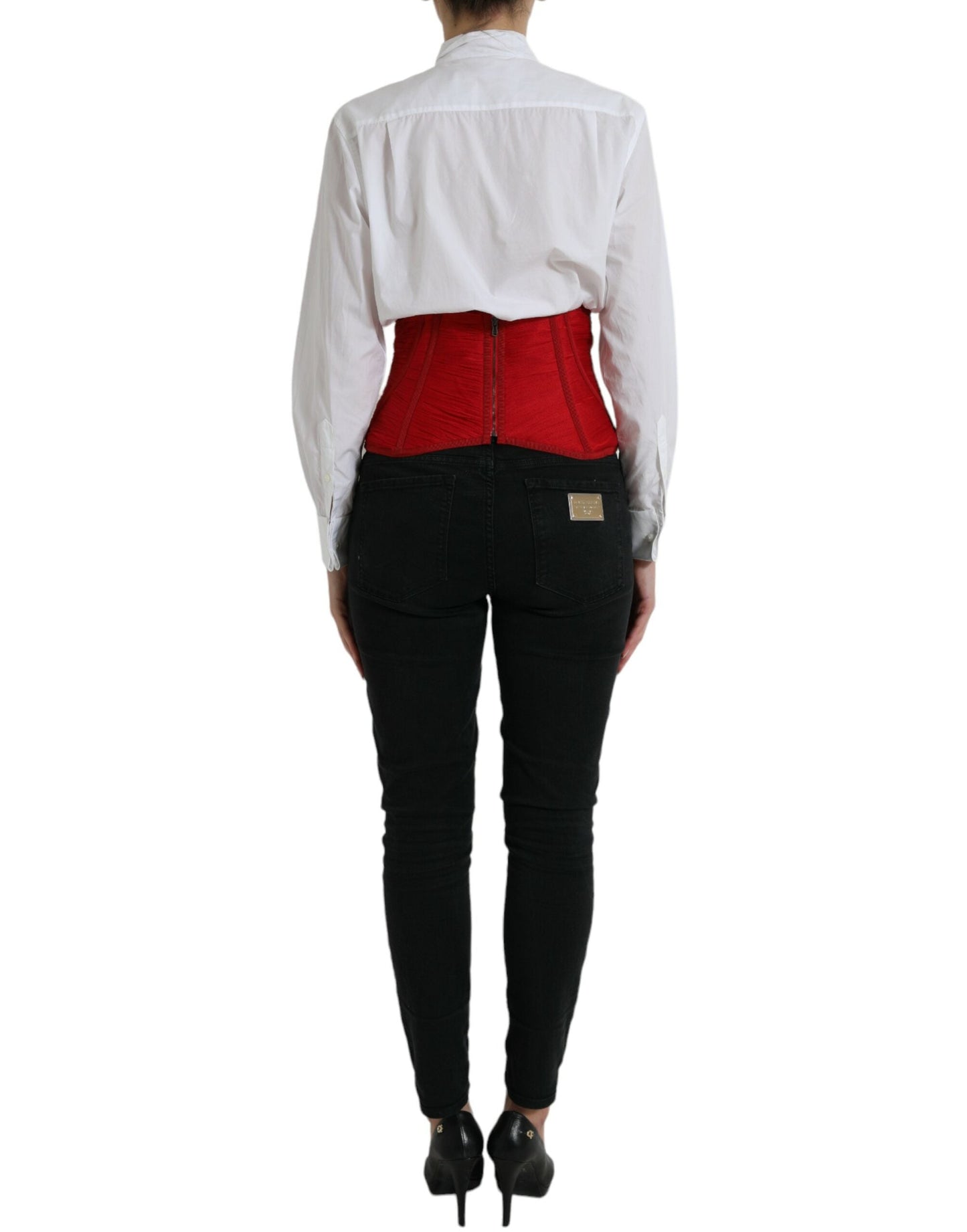 Dolce & Gabbana Red Silk Belt Waist Lace Up Strap Women's Corset