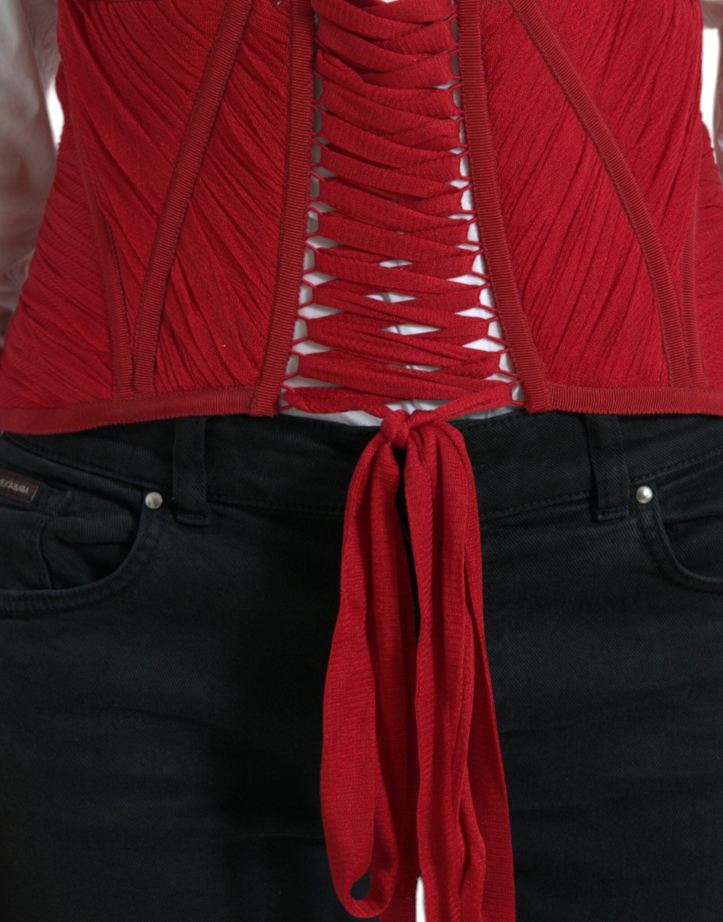 Dolce & Gabbana Red Silk Belt Waist Lace Up Strap Women's Corset