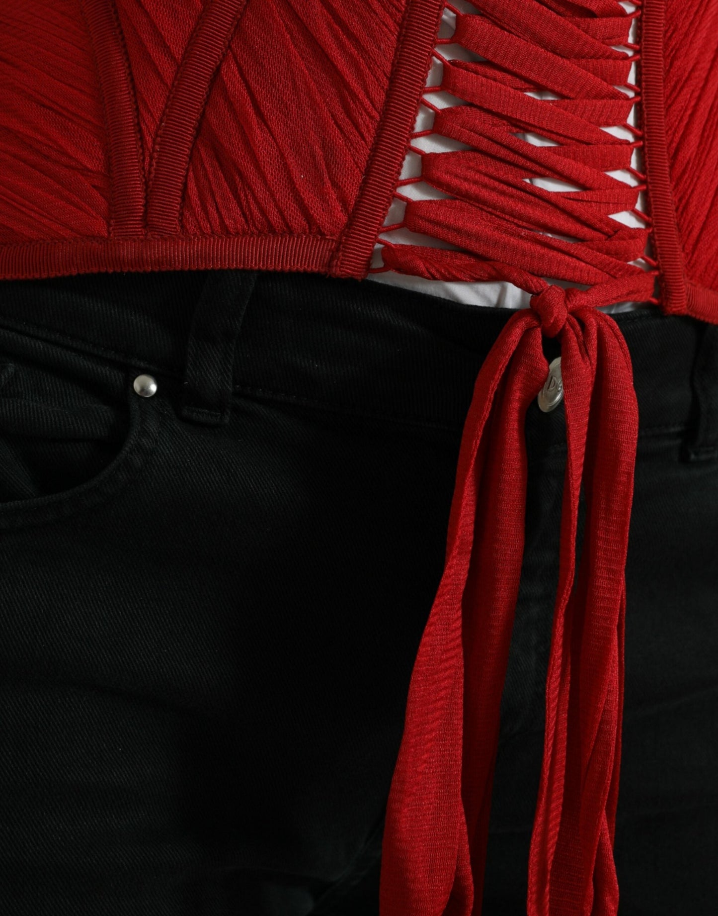 Dolce & Gabbana Red Silk Belt Waist Lace Up Strap Women's Corset
