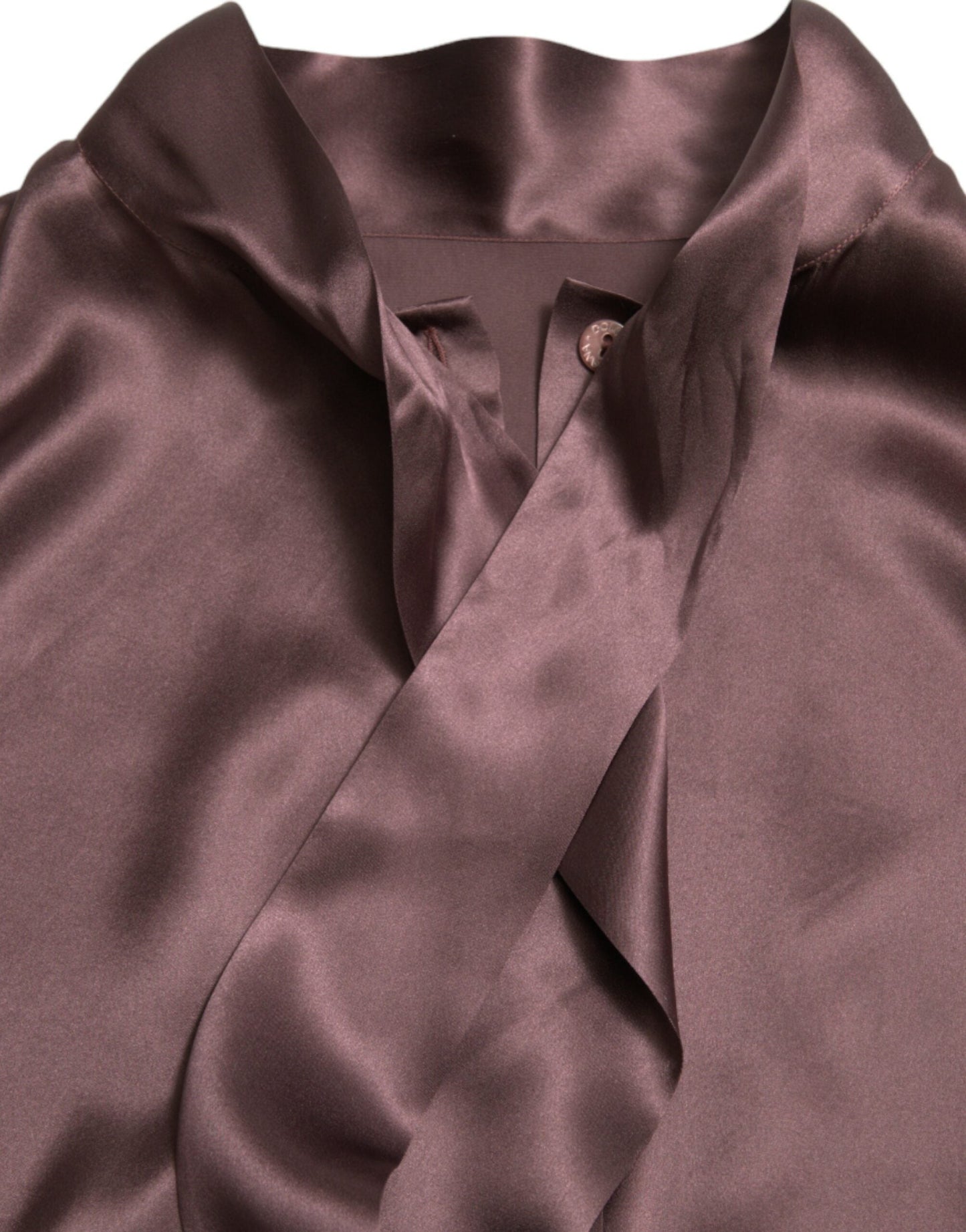 Dolce & Gabbana Brown Silk Ascot Collar Long Sleeve Blouse Women's Top