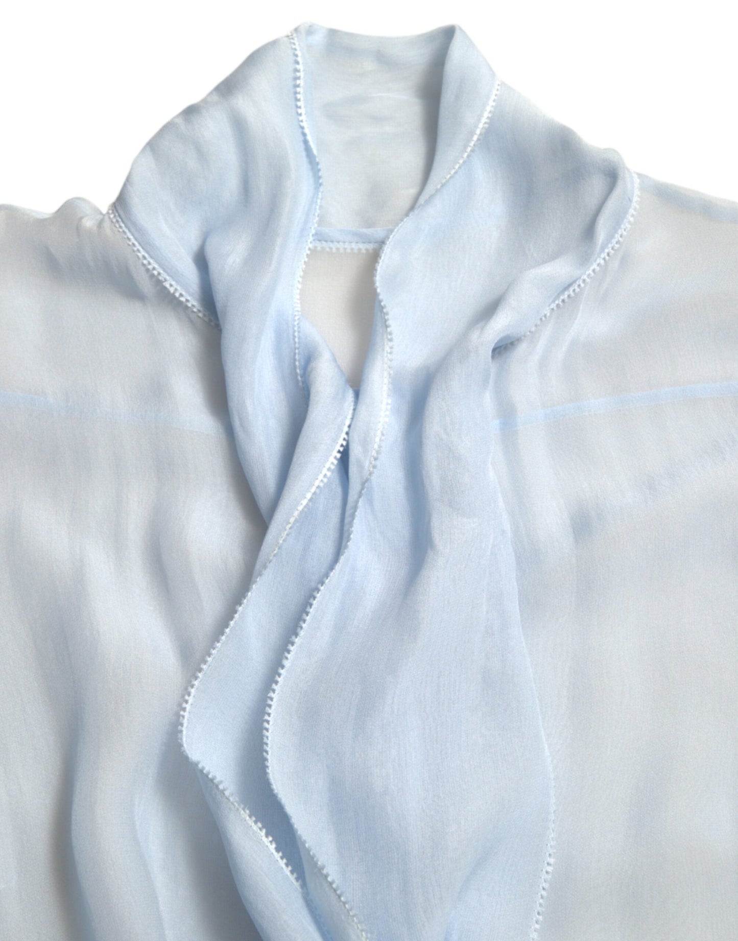 Dolce & Gabbana Blue Long Sleeves Ascot Collar Blouse Women's Top