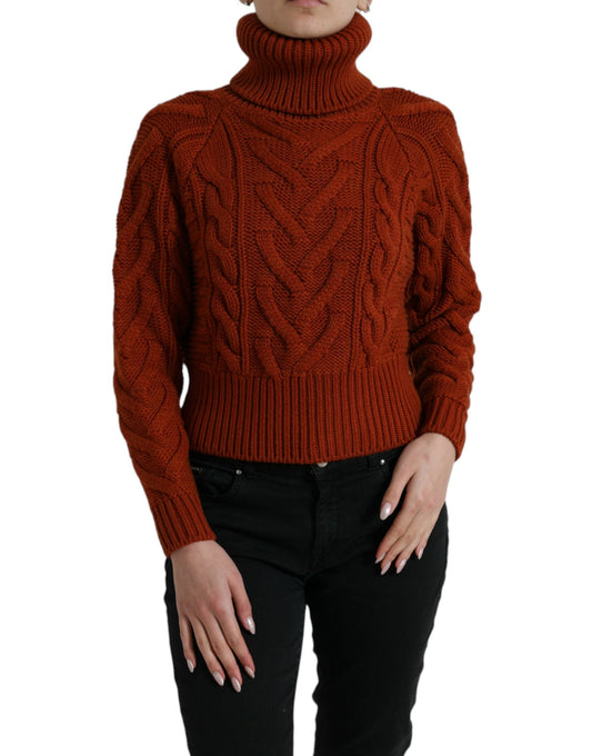 Dolce & Gabbana Brown Wool Knit Turtleneck Pullover Women's Sweater