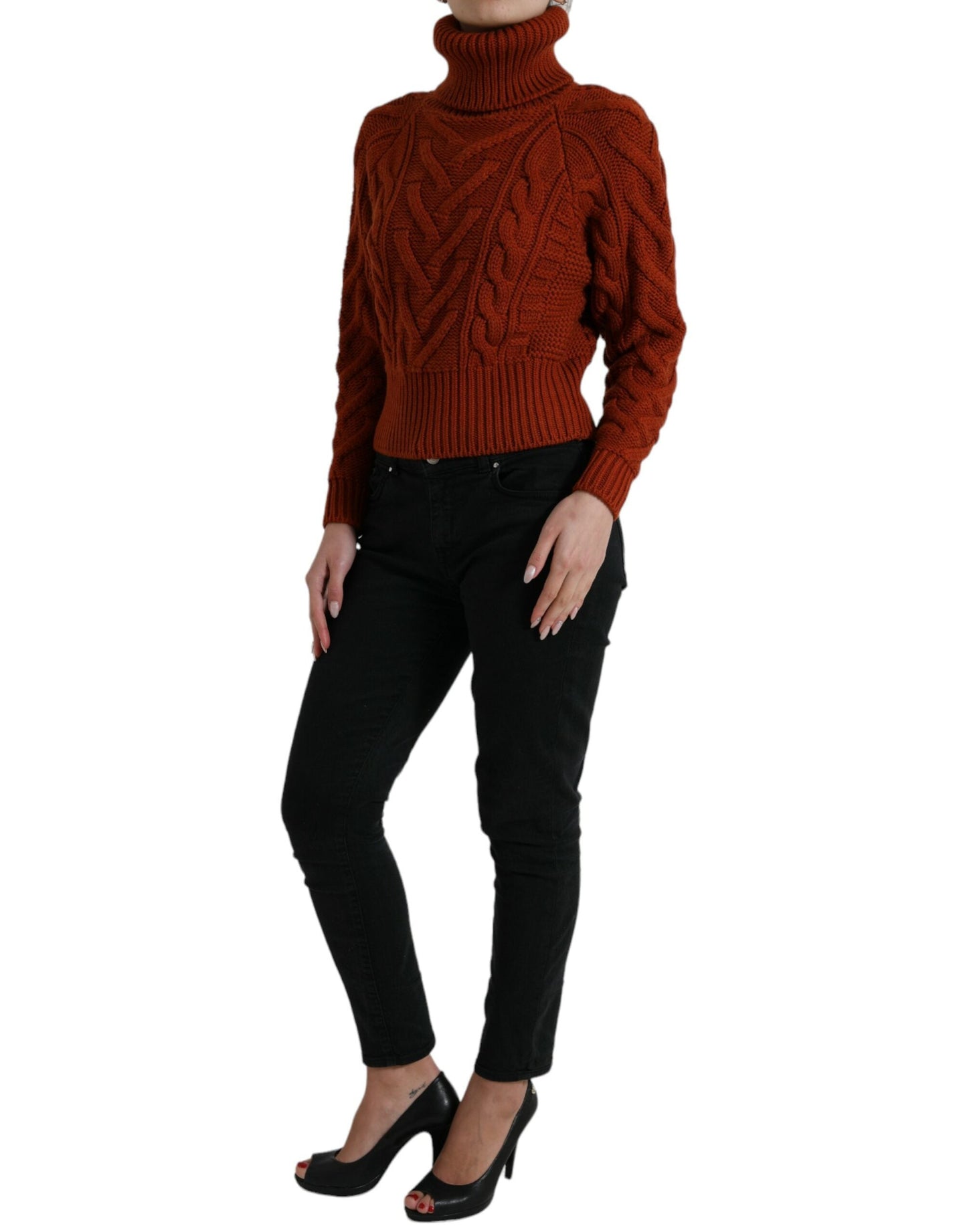 Dolce & Gabbana Brown Wool Knit Turtleneck Pullover Women's Sweater