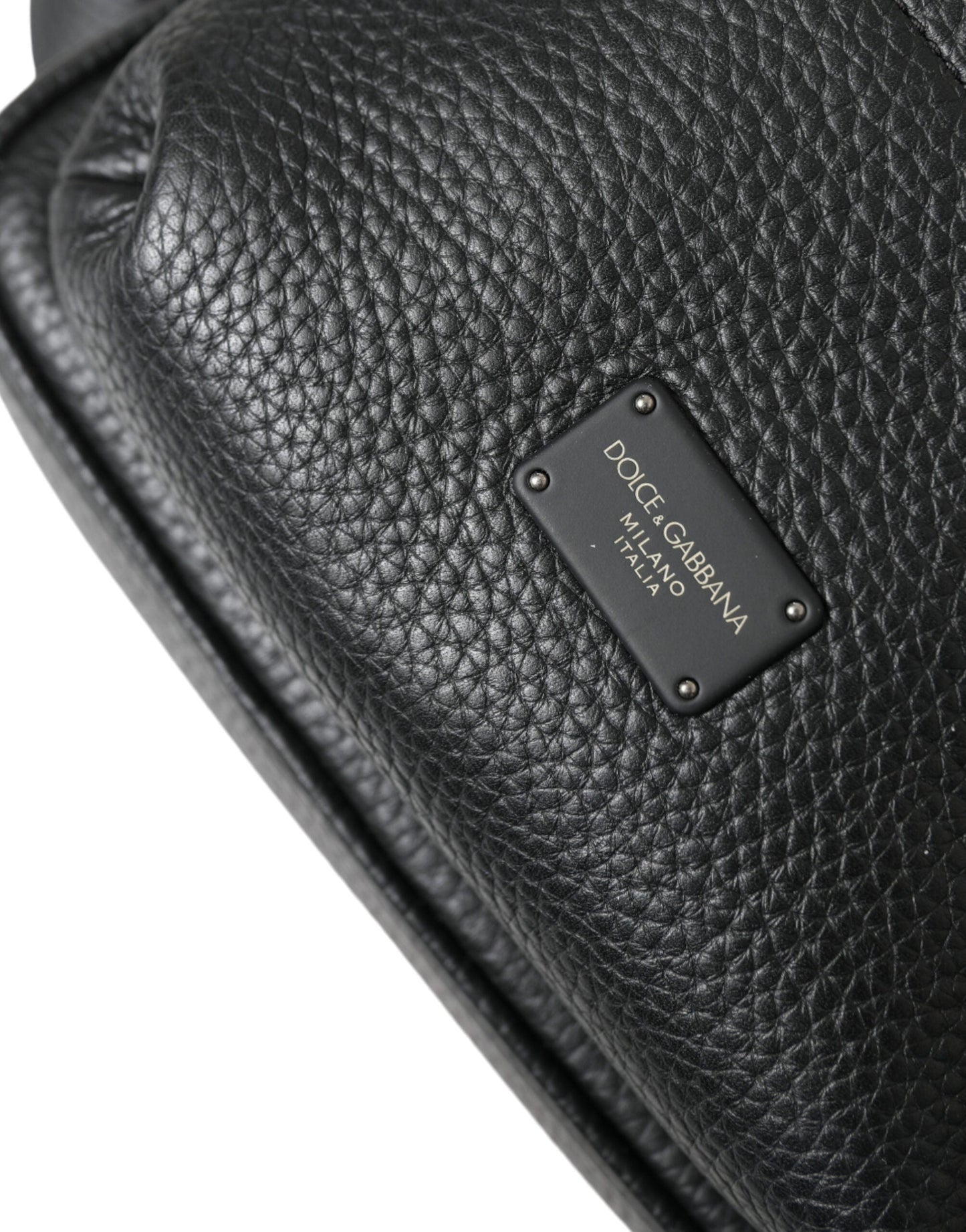 Dolce & Gabbana Black Calfskin Leather Logo Palermo Backpack Men's Bag