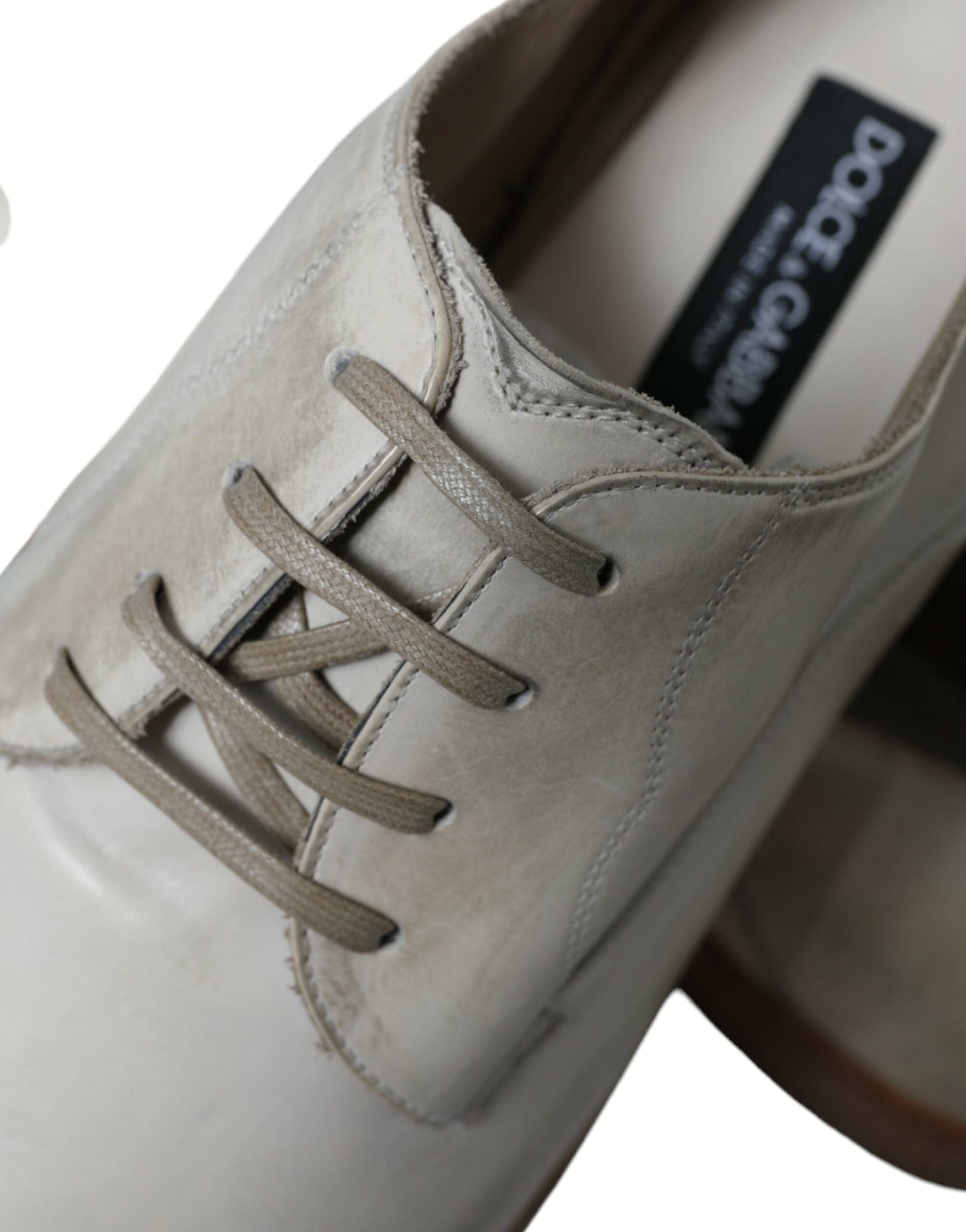 Dolce & Gabbana White Distressed Leather Derby Dress Men's Shoes