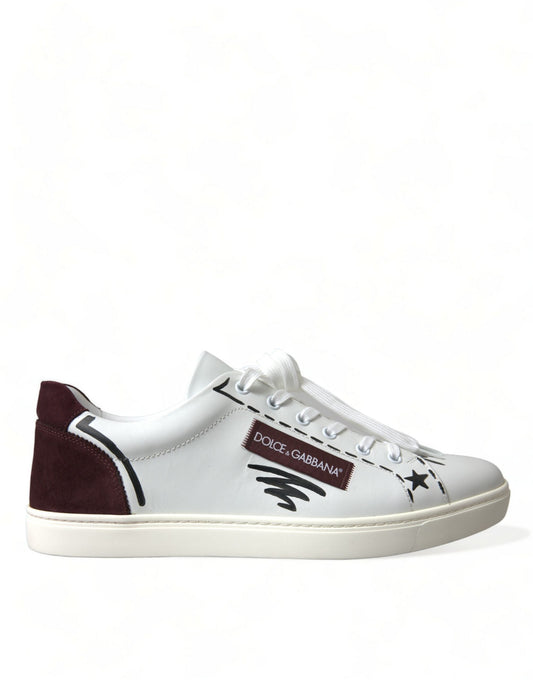 Dolce & Gabbana White Bordeaux Leather Logo Low Top Sneakers Men's Shoes