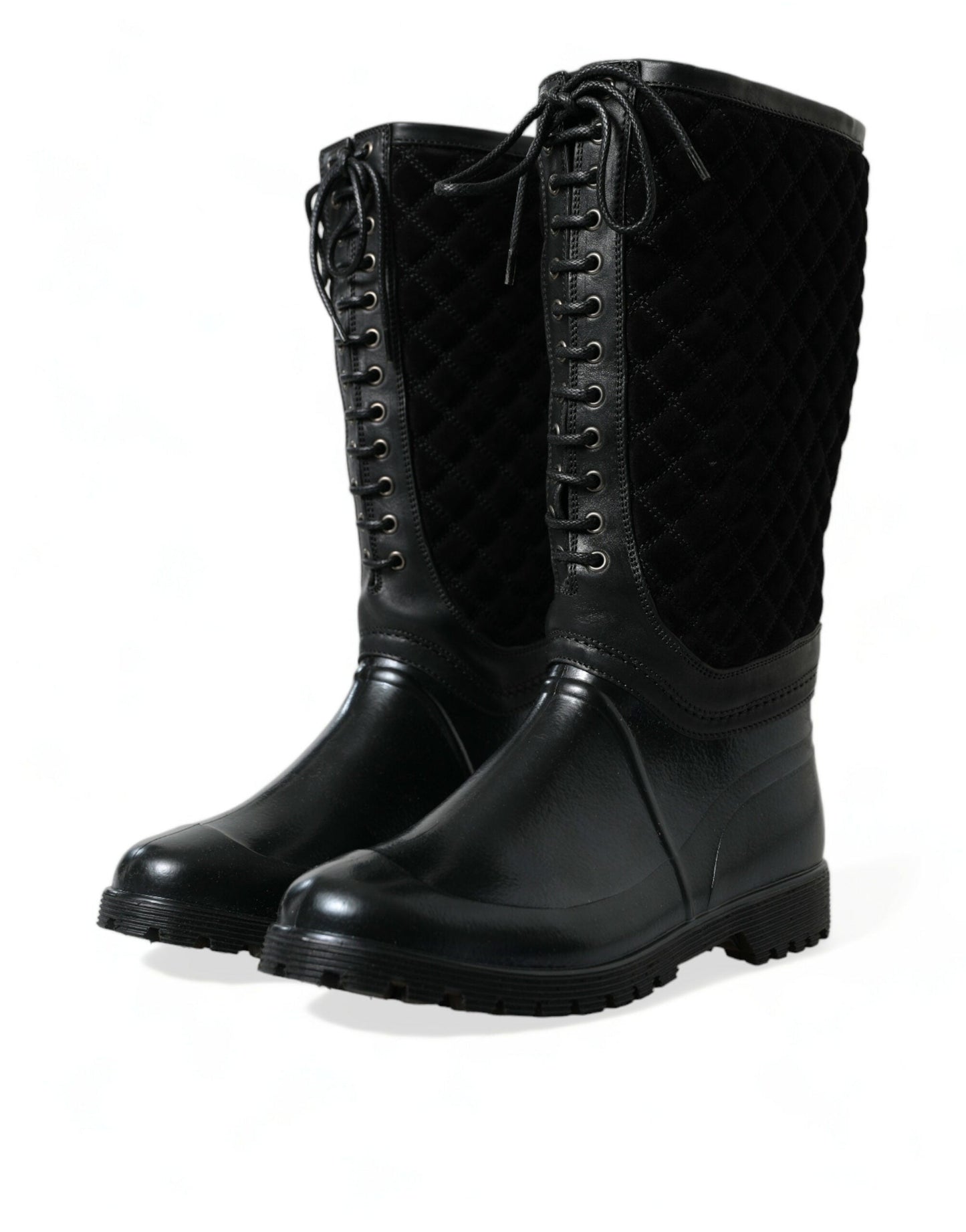 Dolce & Gabbana Black Chioggia Rubber Suede Rain Boots Men's Shoes