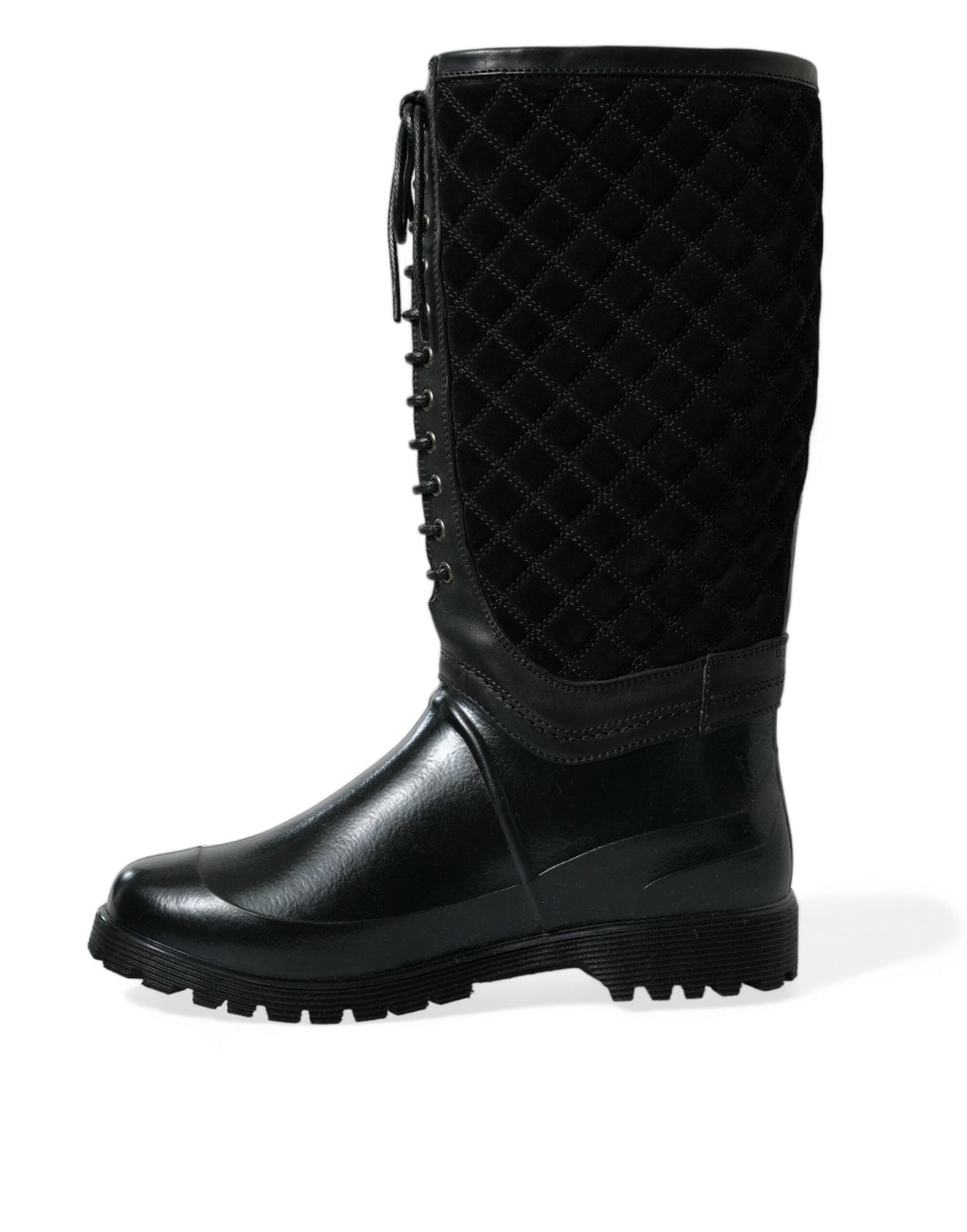 Dolce & Gabbana Black Chioggia Rubber Suede Rain Boots Men's Shoes