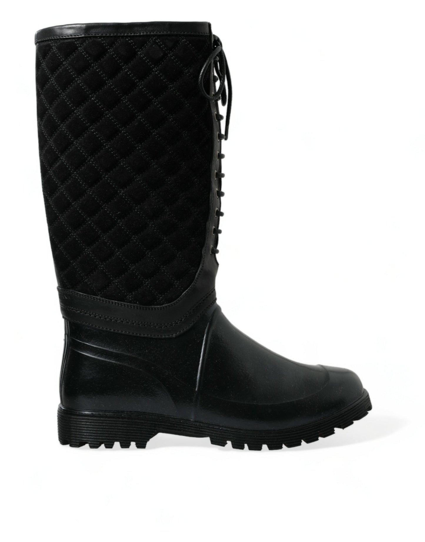 Dolce & Gabbana Black Chioggia Rubber Suede Rain Boots Men's Shoes
