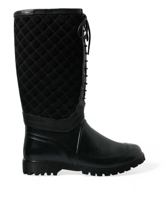 Dolce & Gabbana Black Chioggia Rubber Suede Rain Boots Men's Shoes