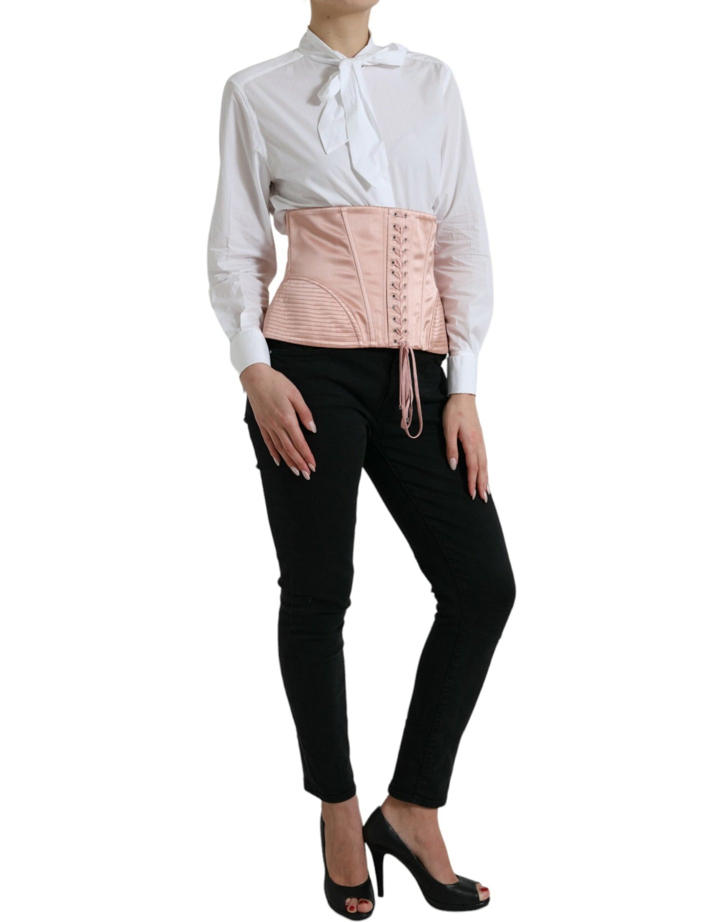 Dolce & Gabbana Pink Silk Stretch Belt Waist Strap Corset Women's Top