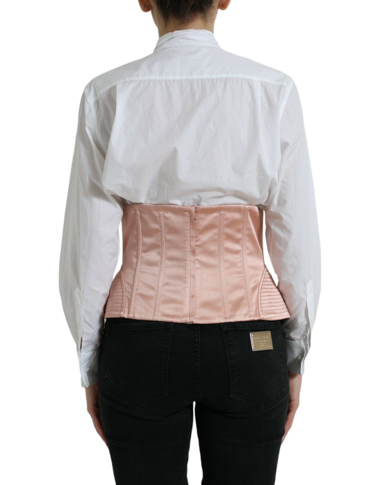 Dolce & Gabbana Pink Silk Stretch Belt Waist Strap Corset Women's Top
