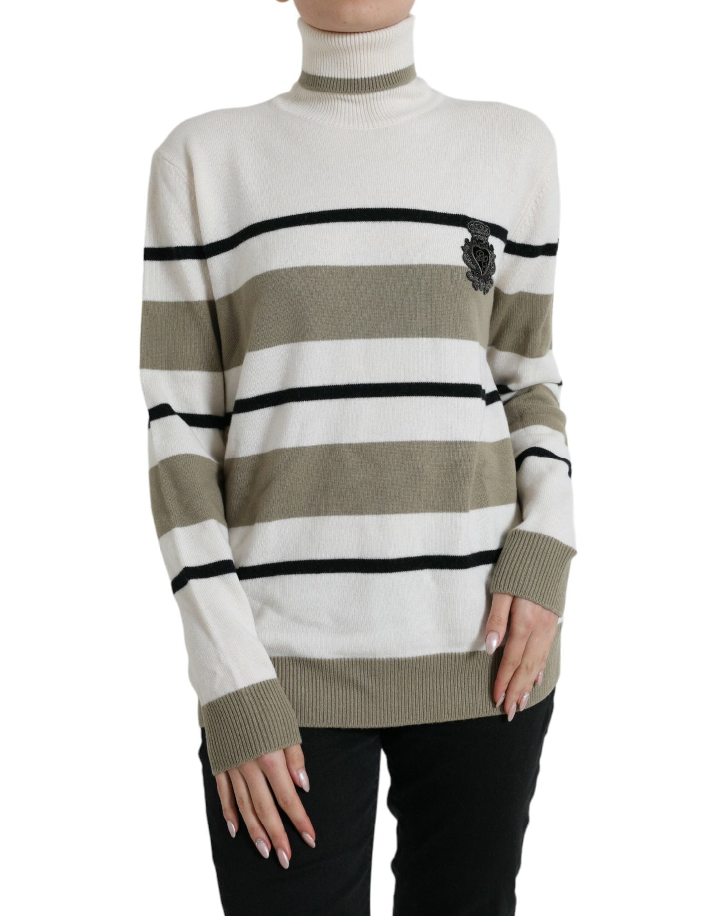 Dolce & Gabbana Multicolor Stripe Wool Logo Pullover Women's Sweater
