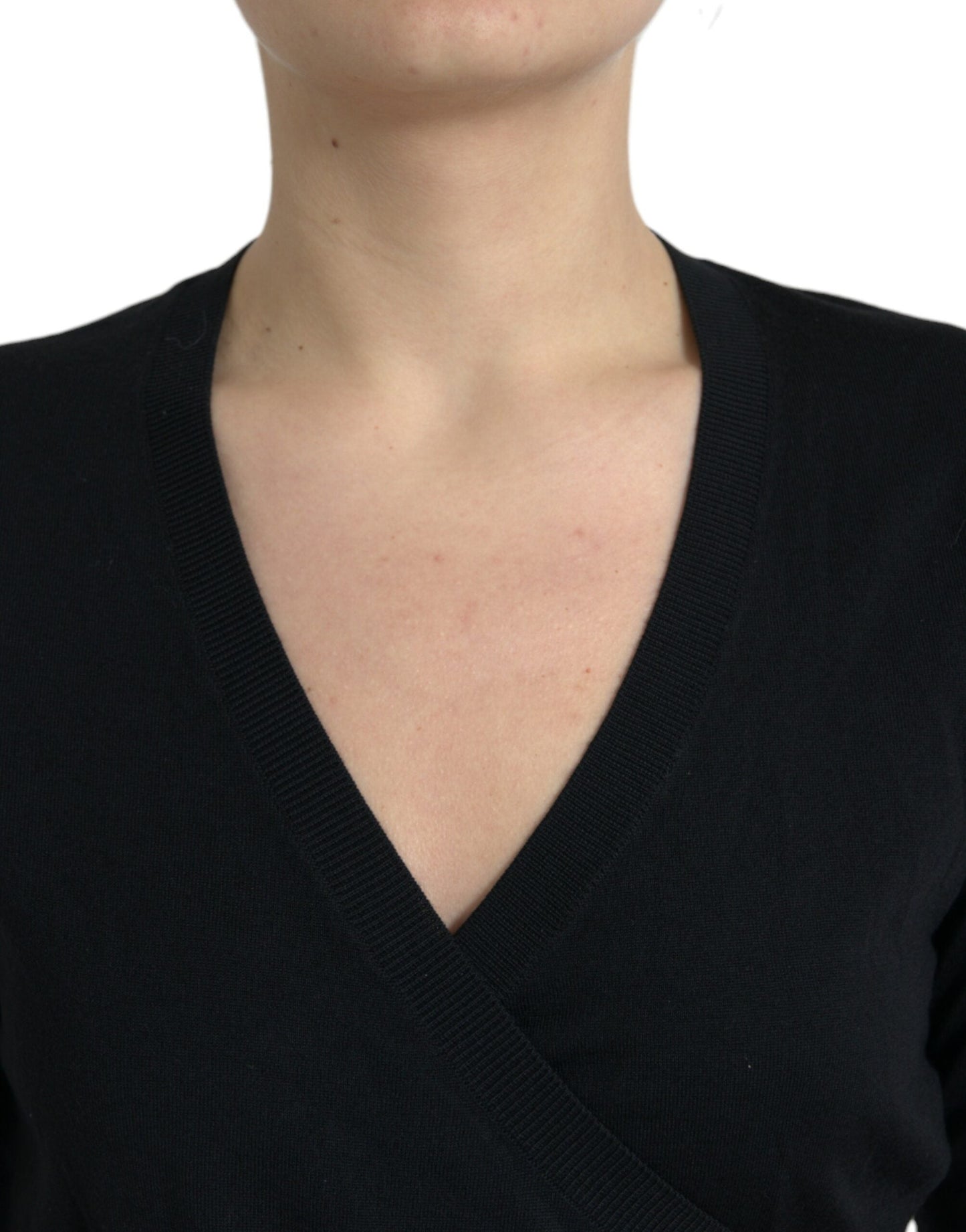 Dolce & Gabbana Black Wool V-neck Crossed Cardigan Women's Sweater