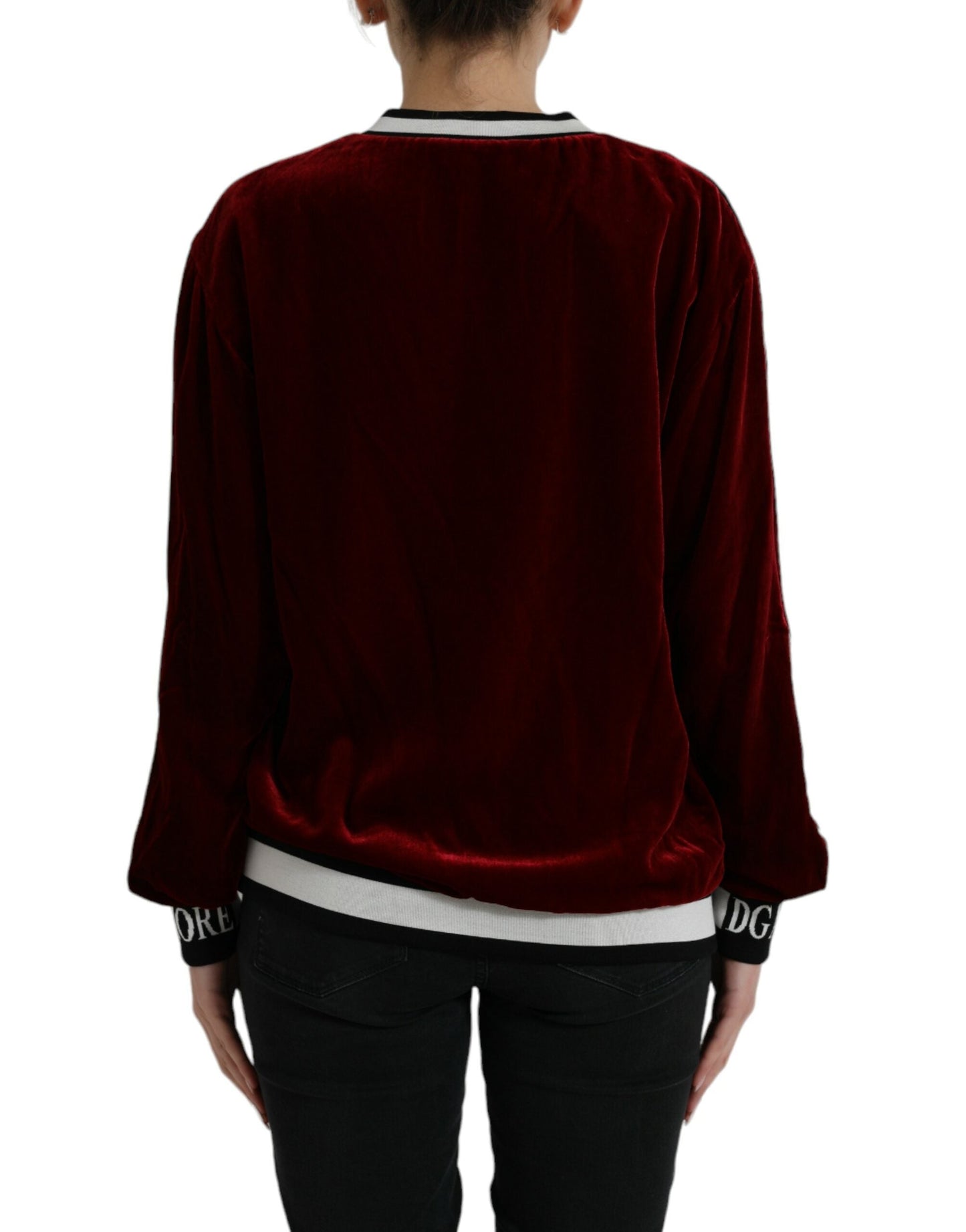 Dolce & Gabbana Bordeaux Velvet Round Neck Pullover Women's Sweater